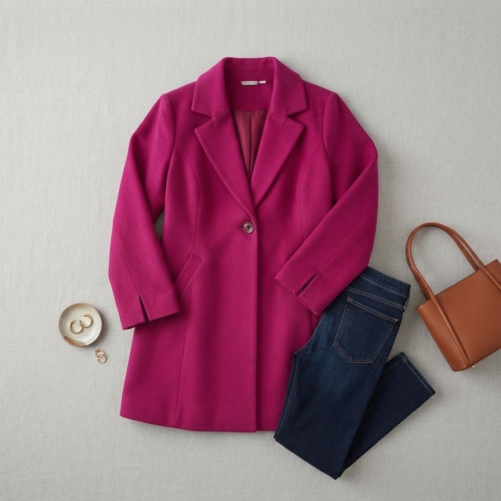 Chico's Pea Coat 2 Large Magenta Pink Single Button Jacket Barbiecore Chic